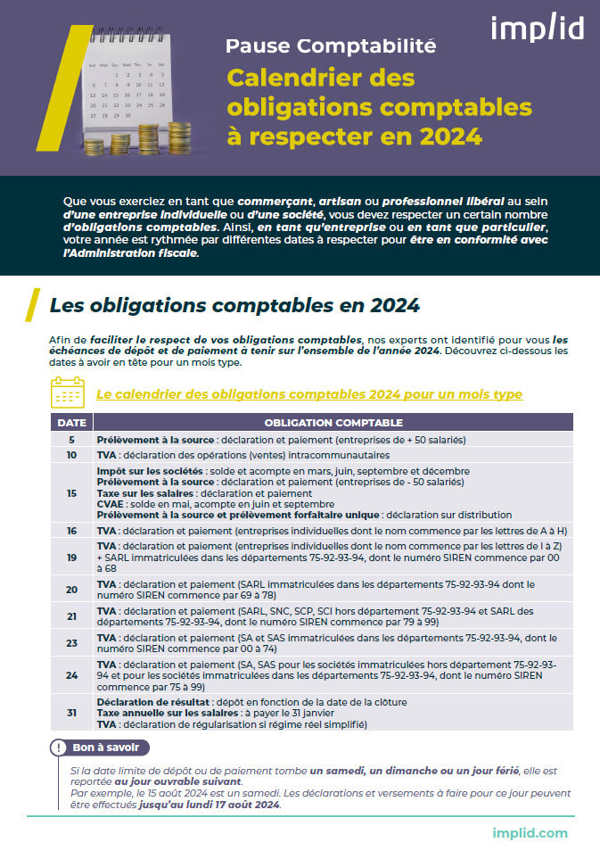 Calendrier des obligations comptables 2024