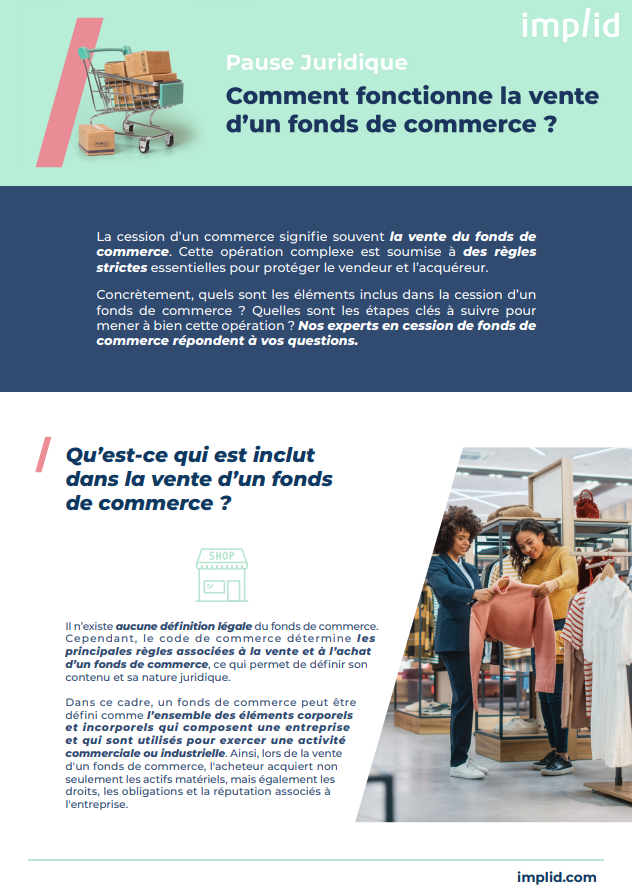 Vente d'un fonds de commerce